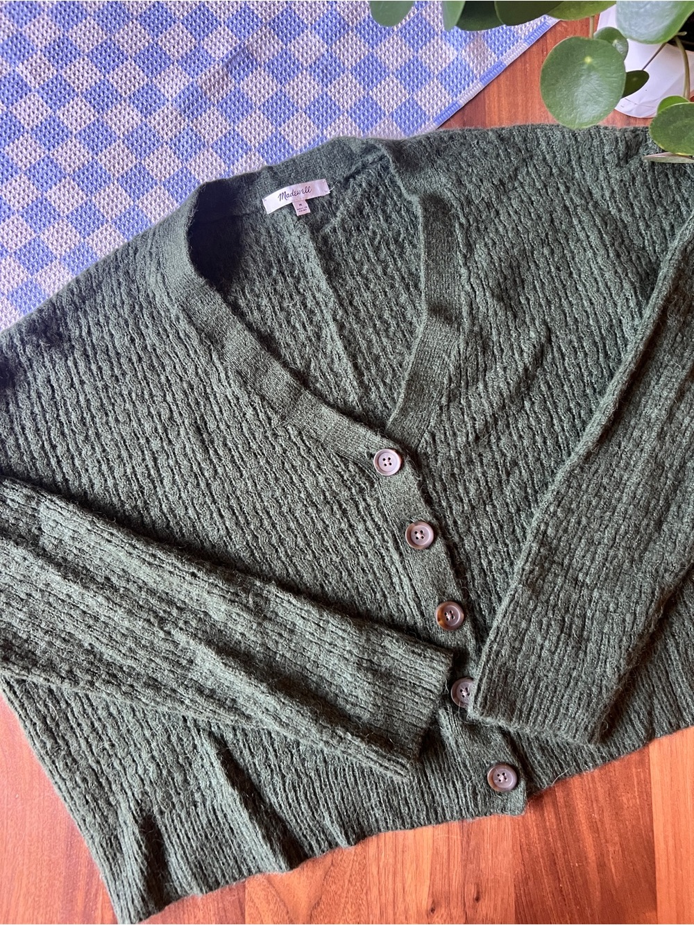 Madewell Dark Green V-Neck Button Cardigan